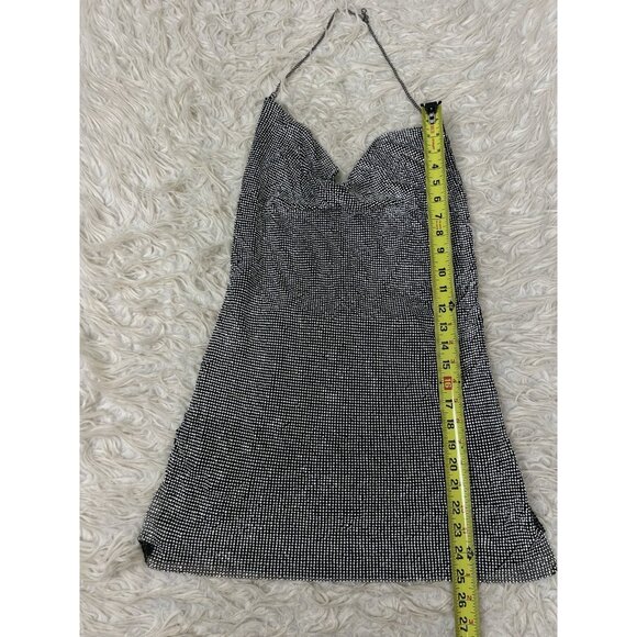 Rhinestone Chainmail Side Slit Sexy Mini Dress Silver & Black Party Size S/M - Picture 6 of 16